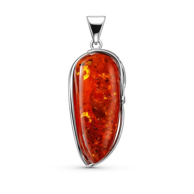 Pendentif Argent 925 Ambre Poire   48x20mm