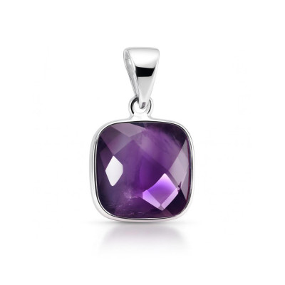Pendentif Argent 925 Améthyste Coussin 10x10mm