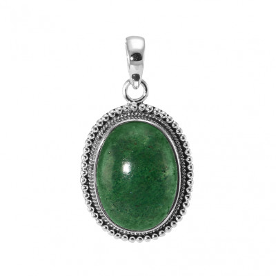 Pendentif Argent 925 Aventurine Cabochon Ovale 20x15mm