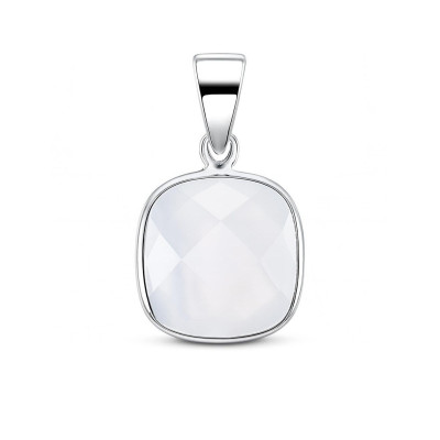 Pendentif Argent 925 et Calcédoine Bleue Coussin 10x10mm