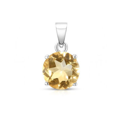 Pendentif Argent 925 et Citrine Ronde 10mm