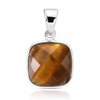 Pendentif Argent 925 et Oeil de Tigre Coussin 10x10mm