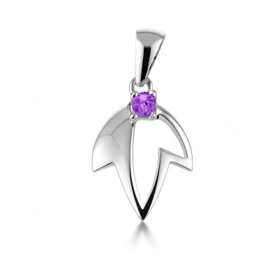 Pendentif Argent 925 Feuille Améthyste 3mm