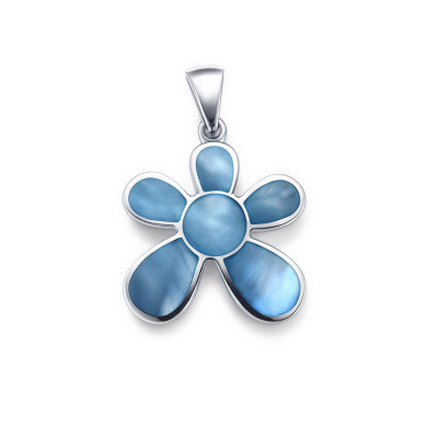 Pendentif Argent 925 Fleur Nacre bleue