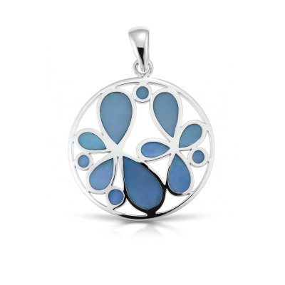 Pendentif Argent 925 Fleurs Nacre bleue