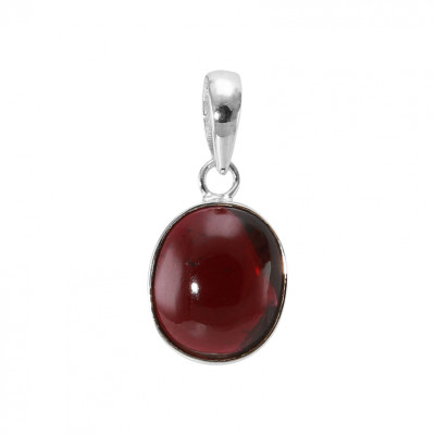 Pendentif Argent 925 Grenat Cabochon Ovale 14x12mm
