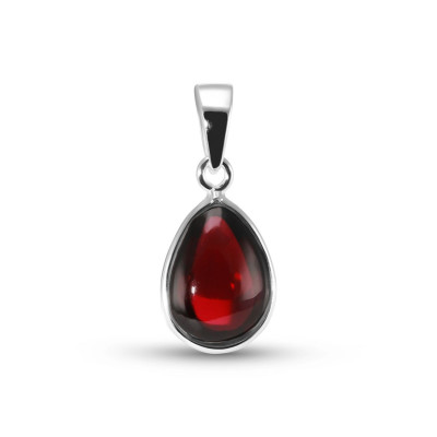 Pendentif Argent 925 Grenat Poire 12x8mm Cabochon