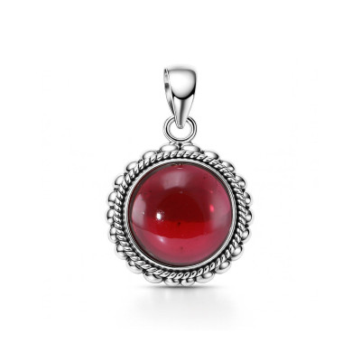 Pendentif Argent 925 Grenat Rond 12mm