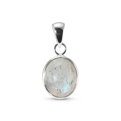 Pendentif Argent 925 Labradorite Ovale 10x8mm Cabochon Serti Clos