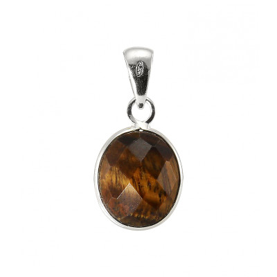Pendentif Argent 925 Oeil de Tigre Ovale facetté 11x9mm