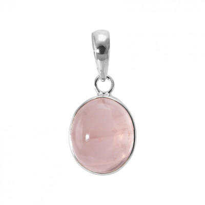 Pendentif Argent 925 Quartz Rose Cabochon Ovale 14x12mm