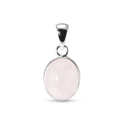Pendentif Argent 925 Quartz Rose Ovale 10x8mm Cabochon Serti Clos