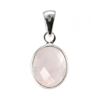 Pendentif Argent 925  Quartz rose Ovale facetté 11x9mm