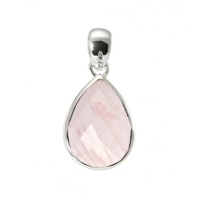 Pendentif Argent 925  Quartz rose Poire facetté 18x13mm