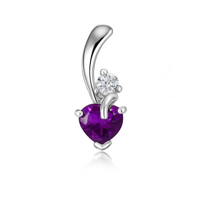 Pendentif Argent 925 Rhodié Améthyste Coeur et Oxyde