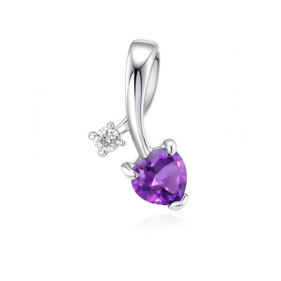 Pendentif Argent 925 Rhodié Améthyste Coeur et Oxyde