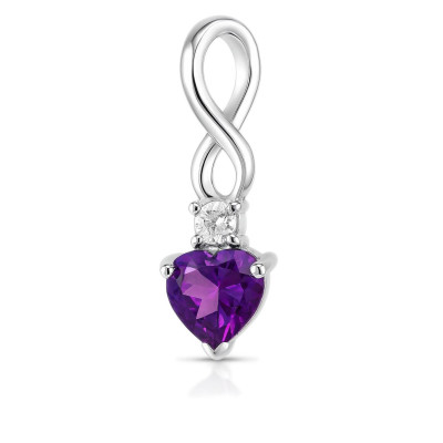 Pendentif Argent 925 Rhodié Améthyste Coeur et Oxyde