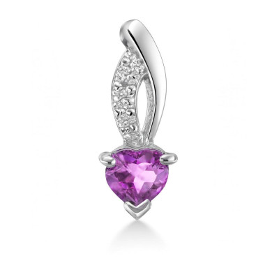 Pendentif Argent 925 Rhodié Améthyste Coeur et Oxydes