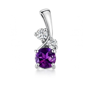 Pendentif Argent 925 Rhodié Améthyste et Oxydes