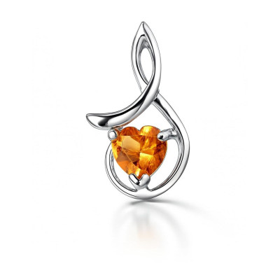 Pendentif Argent 925 Rhodié Citrine Coeur 6x6mm