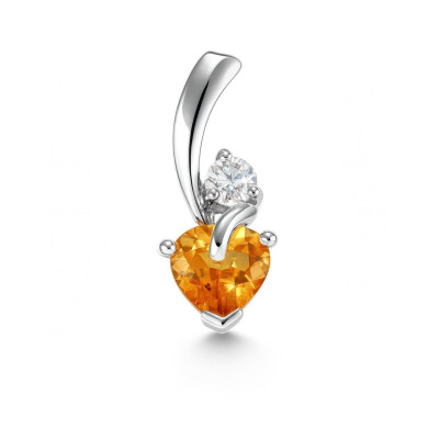 Pendentif Argent 925 Rhodié Citrine Coeur et Oxyde