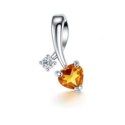 Pendentif Argent 925 Rhodié Citrine Coeur et Oxyde