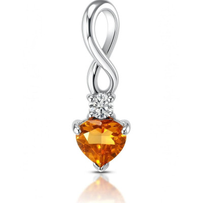 Pendentif Argent 925 Rhodié Citrine Coeur et Oxyde