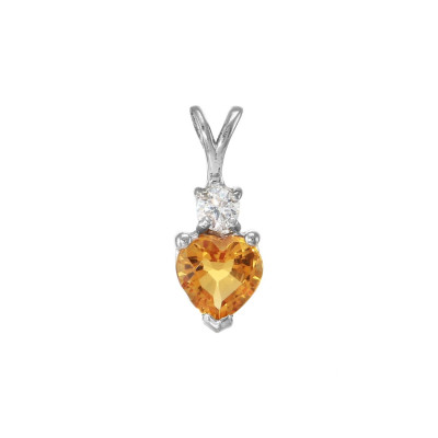 Pendentif Argent 925 Rhodié Citrine Coeur et Oxyde