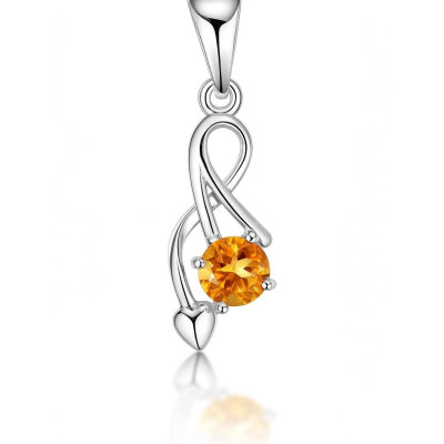 Pendentif Argent 925 Rhodié Citrine Ronde 5mm