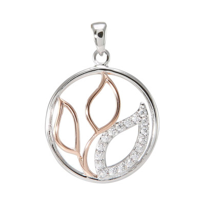 Pendentif  Argent 925 Rhodié et Rosé motif Fleurs et Oxydes