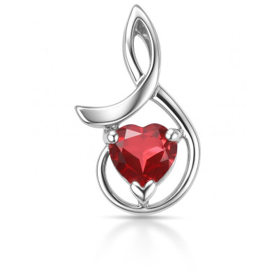 Pendentif Argent 925 Rhodié Grenat Coeur 6x6mm