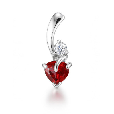 Pendentif Argent 925 Rhodié Grenat Coeur et Oxyde
