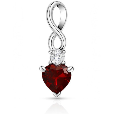 Pendentif Argent 925 Rhodié Grenat Coeur et Oxyde