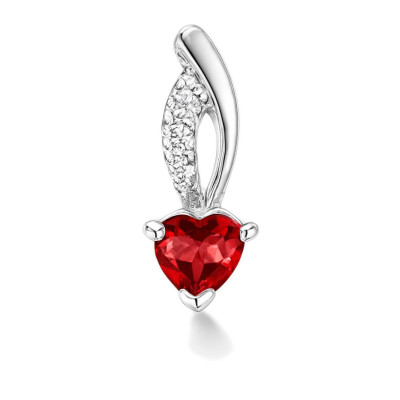 Pendentif Argent 925 Rhodié Grenat Coeur et Oxydes