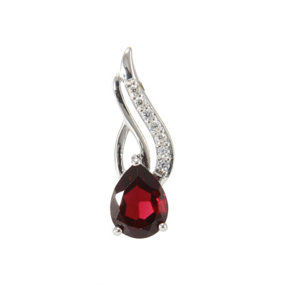 Pendentif Argent 925 Rhodié Grenat Poire 8x6mm et Oxydes
