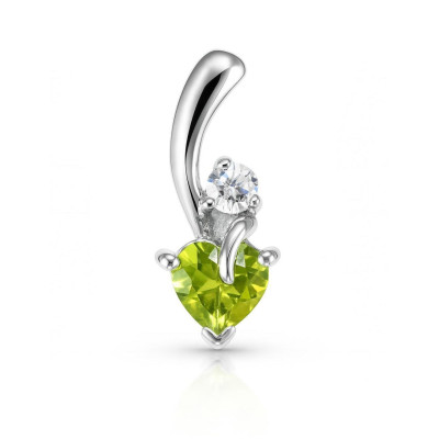 Pendentif Argent 925 Rhodié Péridot Coeur et Oxyde