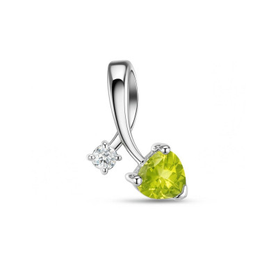 Pendentif Argent 925 Rhodié Péridot Coeur et Oxyde