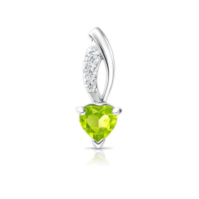 Pendentif Argent 925 Rhodié Péridot Coeur et Oxydes