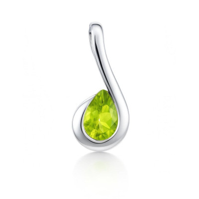 Pendentif Argent 925 Rhodié Péridot poire 7x5mm