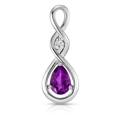 Pendentif Argent 925 Rhodié Signe Infini Améthyste poire et Oxyde de Zirconium