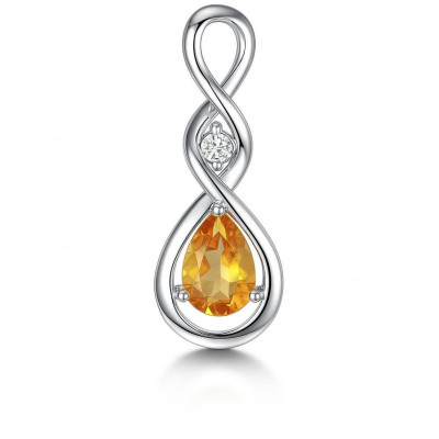 Pendentif Argent 925 Rhodié Signe Infini Citrine poire et Oxyde de Zirconium