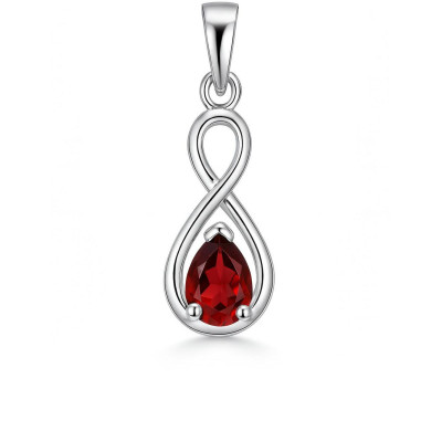Pendentif Argent 925 Rhodié Signe Infini et Grenat poire 7x5mm