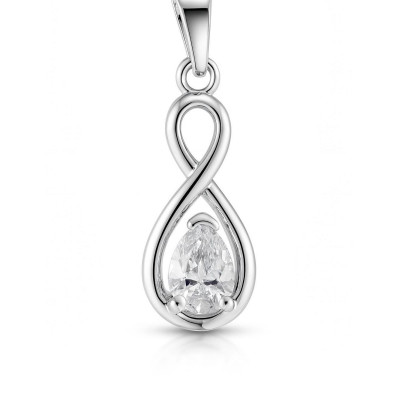 Pendentif Argent 925 Rhodié Signe Infini et Oxyde de zirconium poire 7x5mm