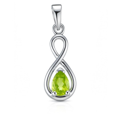 Pendentif Argent 925 Rhodié Signe Infini et Péridot poire 7x5mm