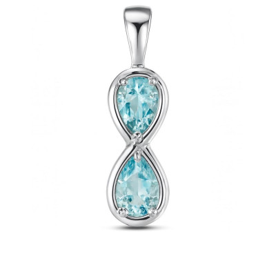 Pendentif Argent 925 Rhodié Signe Infini et Topazes bleues traitées