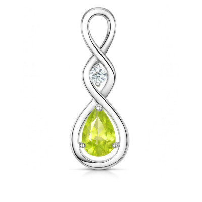 Pendentif Argent 925 Rhodié Signe Infini Péridot poire et Oxyde de Zirconium