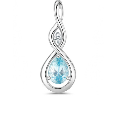 Pendentif Argent 925 Rhodié Signe Infini Topaze bleue traitée poire et Oxyde de Zirconium