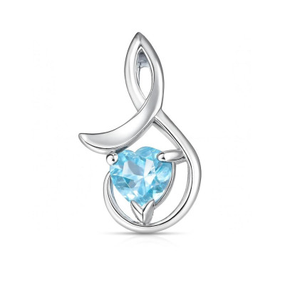 Pendentif Argent 925 Rhodié Topaze bleue traitée Coeur 6x6mm