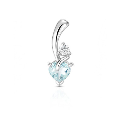 Pendentif Argent 925 Rhodié Topaze bleue traitée Coeur et Oxyde