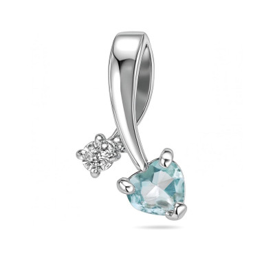 Pendentif Argent 925 Rhodié Topaze bleue traitée Coeur et Oxyde